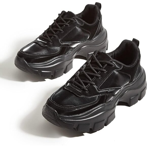 Women Black Platform Fuchsia Hologram Casual Lace-Up Sneakers - Picture 9 of 10